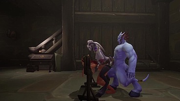 Redhead Elf has BSDM Threesome sex in a dungeon - Warcraft Parody
