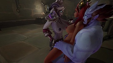 Redhead Elf has BSDM Threesome sex in a dungeon - Warcraft Parody