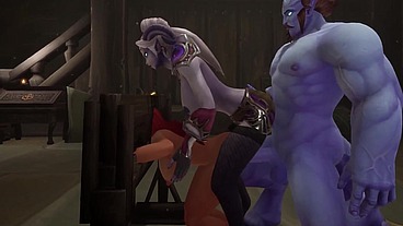 Redhead Elf has BSDM Threesome sex in a dungeon - Warcraft Parody