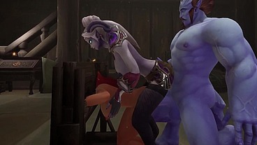 Redhead Elf has BSDM Threesome sex in a dungeon - Warcraft Parody