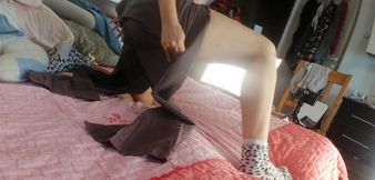 Amateur wife licks ice cream and enjoys trying on the clothes she cuts.