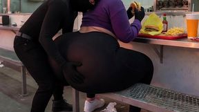 Big Ass Girl Eating Fast Food Gets Her Butt Touched