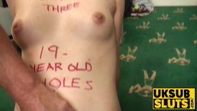 UKSubSluts com - Teen sub gags on a huge cock before anal destruction