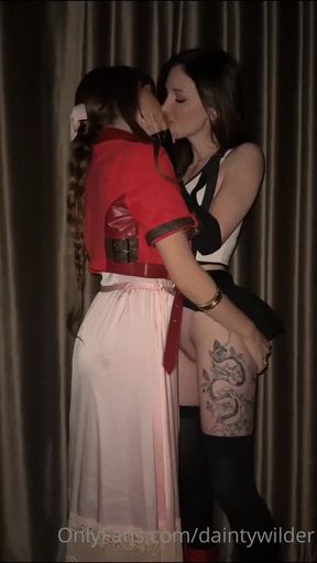 Lesbian cosplayers Riley Reid share a passionate kiss on their OnlyFans page