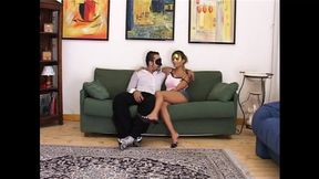 Fantastic Busty Tanned Masked MILF Fucked and Cummed in Mouth by Huge Amateur Cock