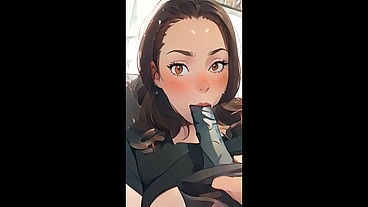 Cartoon solo girl masturbation and sucking black dildo