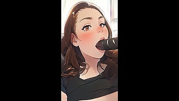 Cartoon solo girl masturbation and sucking black dildo