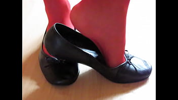 black leather sabrinas and red stockings - shoeplay by Isabelle-Sandrine