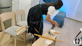 austrian woman in dirndl getting dirty