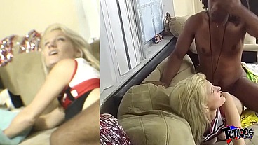 Midget sized blonde Hope Harper gets fucked rough and hard by big black cock