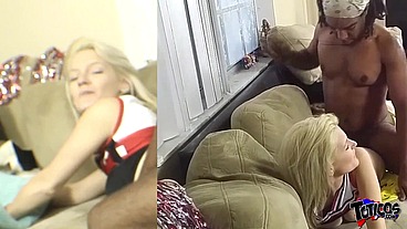Midget sized blonde Hope Harper gets fucked rough and hard by big black cock
