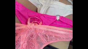 Asian ladyboy shows her new thong in convenience store