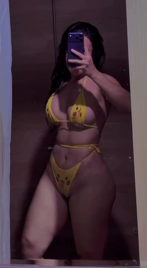 Hot blonde in yellow bikini