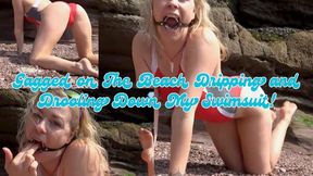 GAGGED on The Beach Dripping and Drooling Down My SWIMSUIT - MP4