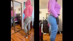 Black babe Danae as a butch bald strong black woman in ripped tight jeans