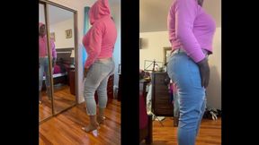 Black babe Danae as a butch bald strong black woman in ripped tight jeans