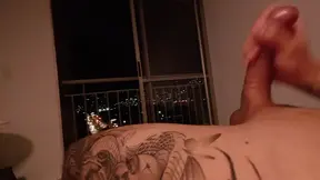 Huge cock and Latin babe in POV jerk-off session with a city view
