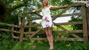 Damsel Tied to Gate: Crucifix Bondage & Ballgagged - WMV