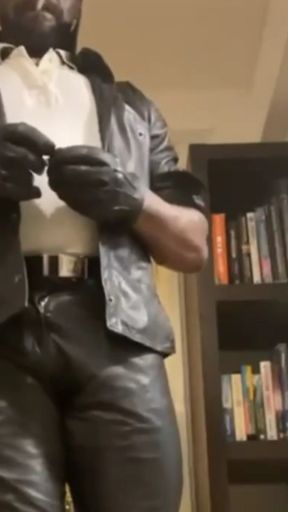 Skin Tight Leather & Denim Gear Smoke Titplay & Cum Unload
