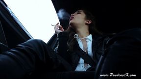 Smoking Fetish: Riding in Car King Sized Cigarettes Smoker Public Flashing in Volkswagen with Prudence K