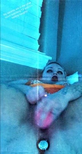 Horny pawg plays with herself and try huge anal plug for first time while parents in the other room