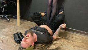 Stand and trample full weight on My slave's useless nasty cock and balls