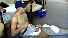 While on a break from doing yard work, Shane strips naked and starts getting stiff. He works the remote, and his cock, until finally pumping a messy cum load onto a towel.