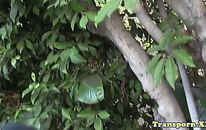 Ts babe playing with her cock outdoors