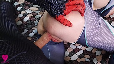 Sexy Spider-Man Multiverse: Miles Morales passionately fucked Gwen Stacy and filled her mouth with cum