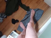 Veiny skinny long feet bitten toe nails after hot bath