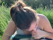 summer day dream - blowjob and mouth cumshot in tall grass