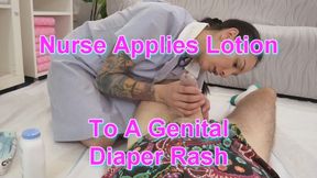 Nurse Applies Lotion To A Genital Diaper Rash