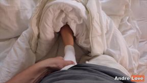 Foot Fetish  Andre Love in White Socks Jerking off Her Lover's Cock