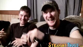 Ty and his buddy get naked and start stroking their cocks