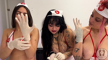 4K NURSES INSPECTING THEIR TITS AND PUSSIES IN LATEX GLOVES