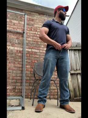 Booted Bearded Fella Cigar and Edge Out Back
