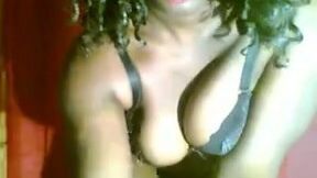 My ebony webcam girlfriend shows her tits and fingers her pussy