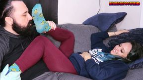 Sensual Foot Smothering Handjob By Blue Haired Theater Girl with a Big Cumshot