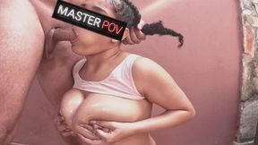 Sloopy throat fuck bouncing milk boobs oiled