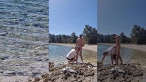 hiker catches a guy getting naked on a beach and he gets his ass fucked by him