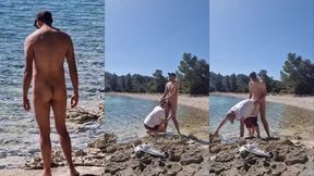 hiker catches a guy getting naked on a beach and he gets his ass fucked by him