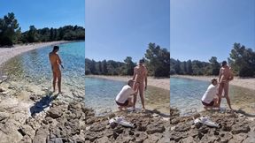 hiker catches a guy getting naked on a beach and he gets his ass fucked by him