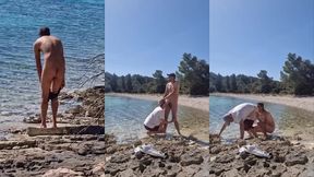 hiker catches a guy getting naked on a beach and he gets his ass fucked by him