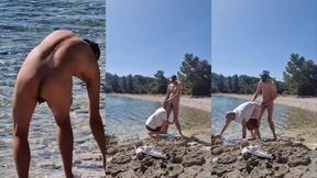 hiker catches a guy getting naked on a beach and he gets his ass fucked by him