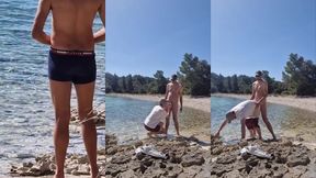 hiker catches a guy getting naked on a beach and he gets his ass fucked by him