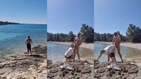 hiker catches a guy getting naked on a beach and he gets his ass fucked by him