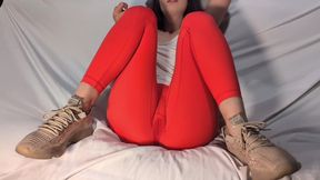 Wife masturbating with wand vibrator after yoga class
