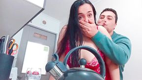 Quiet, let's fuck in the kitchen the cuckold is in the bedroom.