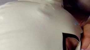 milf with pantyhose, high heels, perfect tits and big ass gives blowjob with cum in mouth