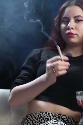 Cute Russian Redhead Smoking in Leopard Pants
